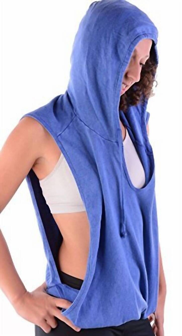 NEW MIKEN women's flow garment mineral wash hooded sweatshirt in blue